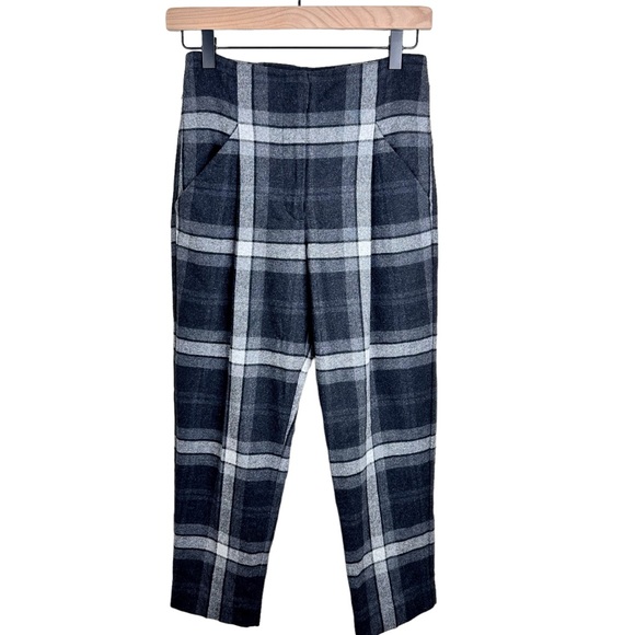 Aritzia Wilfred Chambery Check Plaid Pants Trousers SZ 00 Virgin Wool Gray Black - Picture 7 of 15